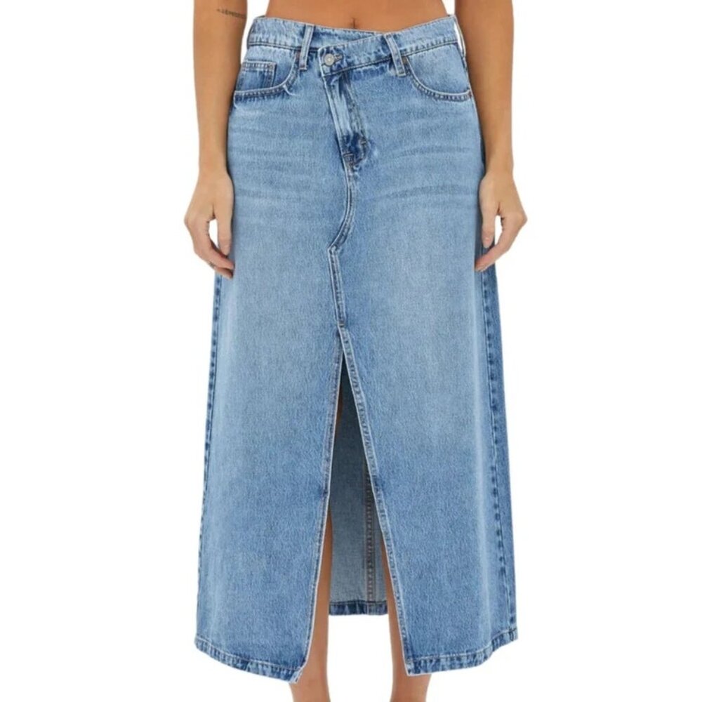 Hidden Midi Front Slit Peyton Denim Jean Skirt Size Small - Picture 1 of 8